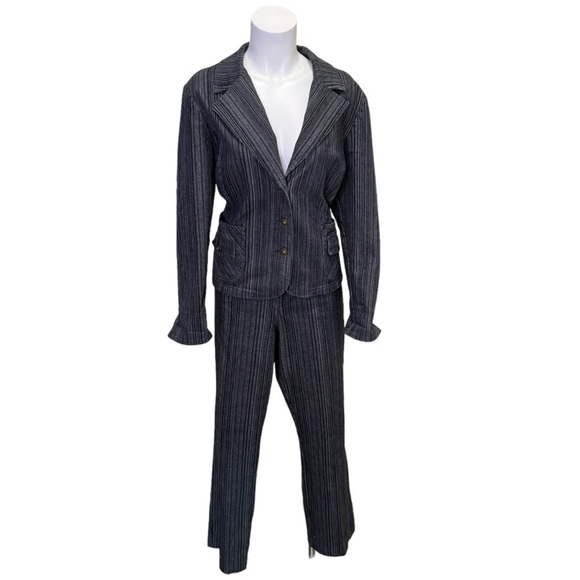 Vintage French Dressing Blue Pinstripe Cotton Suit Size 16 Casual - Picture 1 of 13